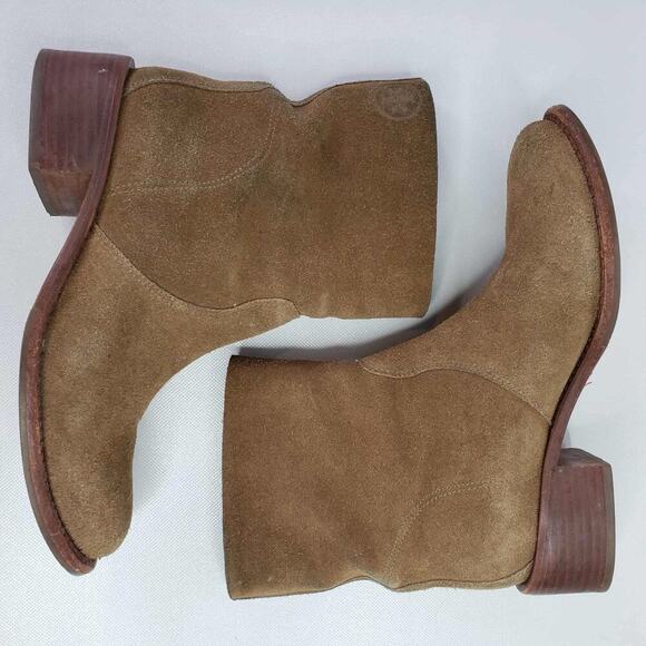 Tory Burch Womens Green Brown Suede Block Heel Ankle Boots Booties Size 7 - Picture 2 of 11